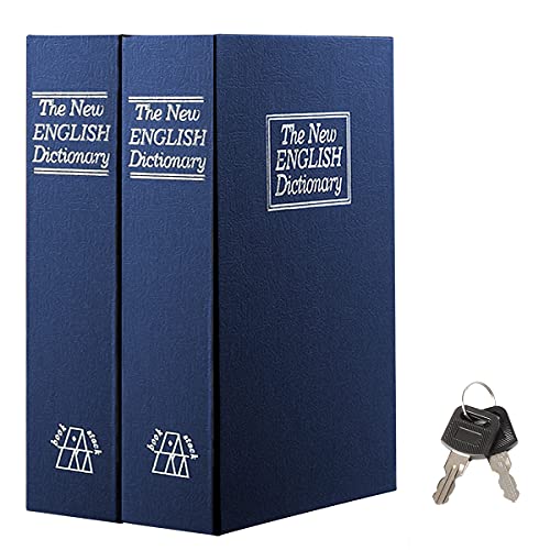 Jssmst 2 Pack Book Safe with Key Lock, Dictionary Diversion Book Safe Seceret Hidden Book with Safe Inside, Fake Book Money Safe Metal Lock Box, 9.5" x 6.2" x 2 .2", Navy