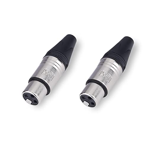 Image of MX XLR Connectors 3 Pin XLR Female Connector for Microphone Audio Socket Made of Pure Copper Nickel Plated XLR Pin for High Conductivity and Ultra-Low Noise (Metal End) Pack of 2