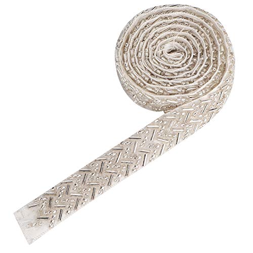 1 Yard Pearl Ribbon Tape, Pearl Rhinestone Chain Trim for DIY Wedding Sewing Bridal Bouquet, Cake Decorations, Party Dress (White Double Eight Tube Beads)