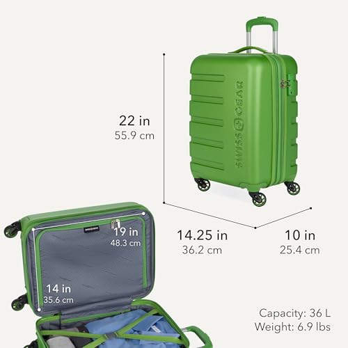 Image of SWISSGEAR Signature Hardside Expandable Carry-On Spinner Luggage, ABS Construction, TSA-Friendly Lock, and Built-In Cupholder, White, 19-Inch, Green, Carry-On 19-Inch, Signature Hardside Expandable
