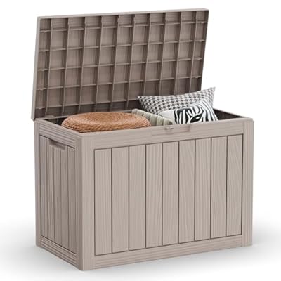 EasyUp 45 Gallon Outdoor Storage Box Waterproof, UV Resistant Deck Box Outdoor, Lockable Resin Deck Boxes for Garden Tools Equipment and Cushions, Gray