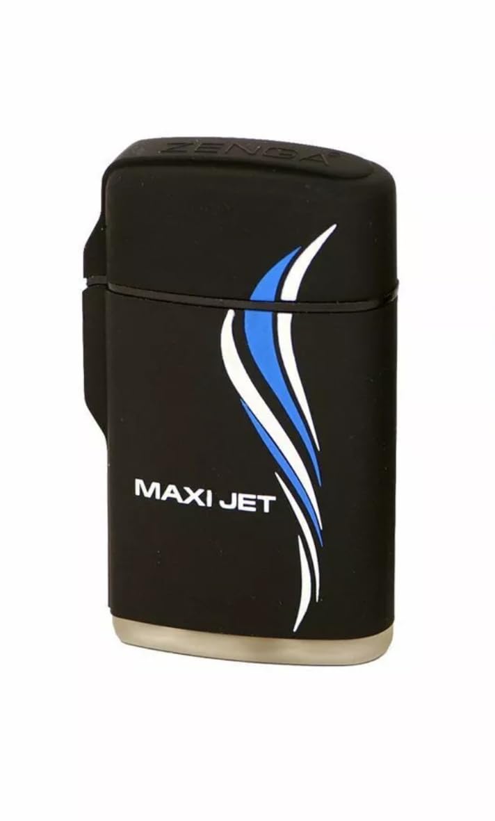 BLACK RUBBER MAXI JET ZENGA REFFILABLE LIGHTER TURBO WINDPROOF STYLISH LIGHTER UK