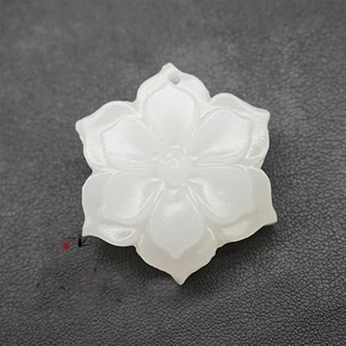 Natural White Jade Flower Pendant Jadeite Necklace Charm Jewellery Fashion Accessories Hand-Carved Luck Amulet Sweater Chain3