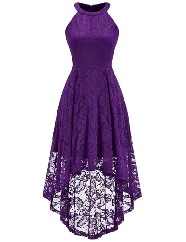 Image of Dressystar Women Halter Lace Wedding Guest Dress Hi-Lo Cocktail Party Bridesmaid Formal Dresses