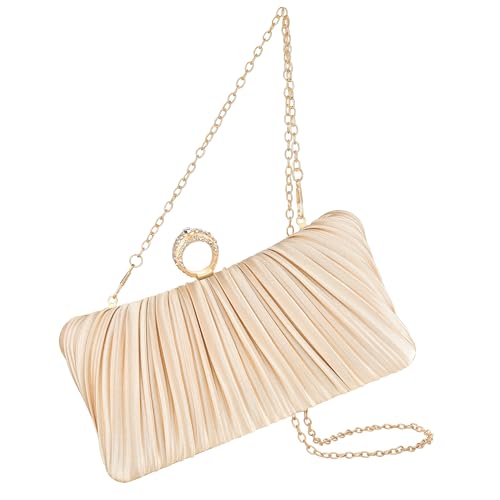 Image of Fashion Women's Evening Bags, Gold Silk Luxury Handbags with Chain Stylish Purses for Wedding Party