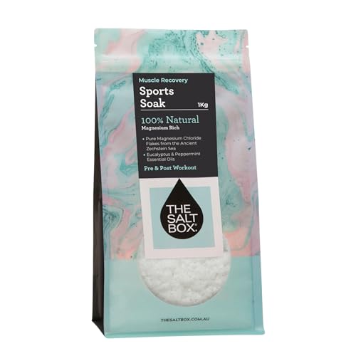 The Salt Box - Sports Soak - Magnesium Chloride Bath Soak for Relaxation & Energy Restoration - 1kg Single Bag - White Crystals - Peppermint & Eucalyptus Scent