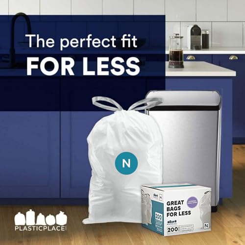 Image of Plasticplace White Drawstring Lavender and Soft Vanilla Scented Garbage Can Liners, Compatible with Code N (200 Count) 12-13 Gallon, 45-50 Liter, 1.2 Mil, 22.5 inch x 31.5 inch