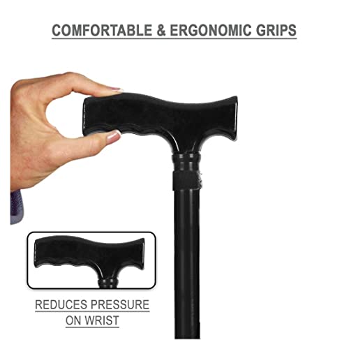 Image of Dr. Care Imported Height Adjustable Walking Stick with 10 Adjustable Height Level (Black)