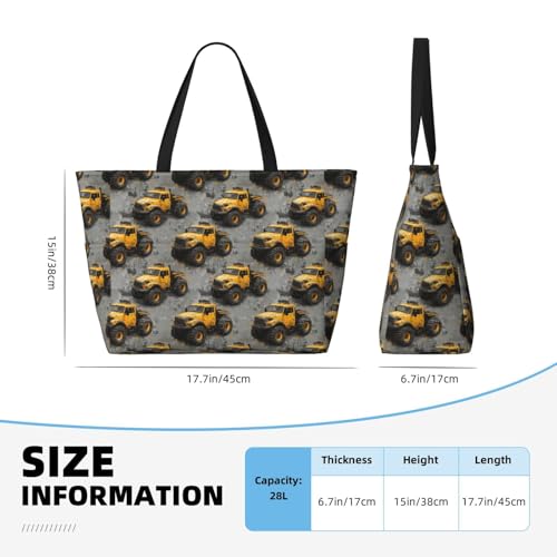 Large Beach Bags for Women Sandproof - Yellow Truck Retro Print Summer Travel Work Tote Bags with Zipper2