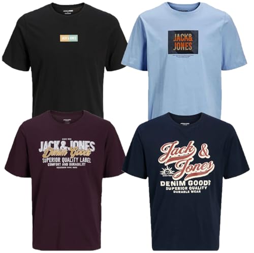 JACK & JONES Herren T-Shirt 4er Pack Big Size Übergröße 2XL 3XL 4XL 5XL 6XL 7XL 8XL Rundhals O-Neck Tee T Shirt sulk45 (4XL 4er Paket # 17 PS)