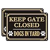 Keep gate closed signs dogs in yard signs 2 pack 12 x 8 inches security warning dog signs metal reflective sturdy rust aluminum  urban country home decor