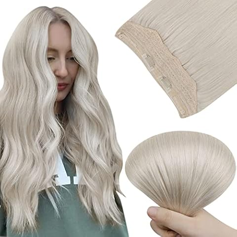 Wire Hair Extensions Remy White Blonde Wire Human Hair Extensions Invisible Secret One Piece Fish Line Hair Blonde 12 Inch 70g Cover
