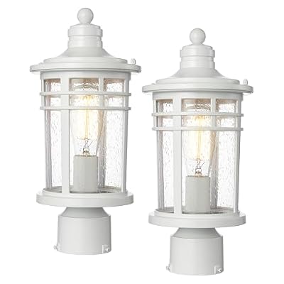 Darkaway Outdoor Post Lights Lamp Posts Outdoor Lighting, Waterproof Aluminum Post Lights Outdoor Light Fixtures with Glass, Light Posts for Outside Patio Yard (2 Pack, White)