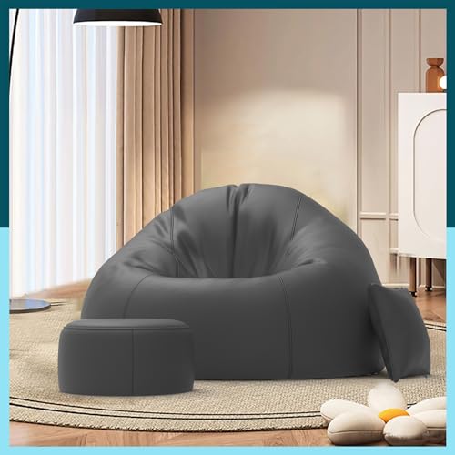 Image of Biggie Bean Bag with Beans Filled 6XL Bean Bag Sofa with Free Cushion /Footrest - Official : ComfortCloud Combo (Matching Color : Regular, Dark-Grey)