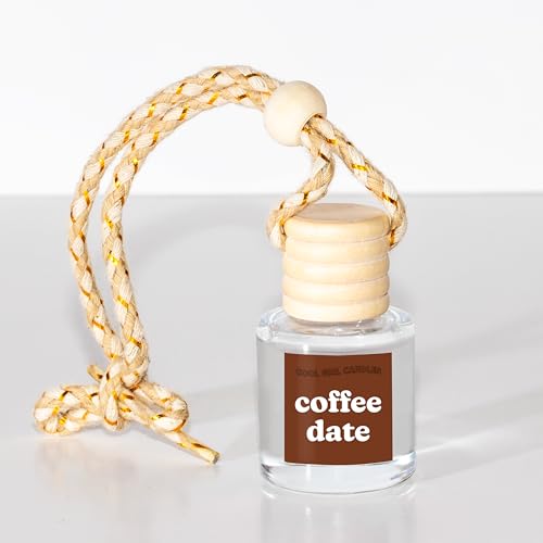Image of COOLGIRLCANDLES Coffee Date Car Hanging Fragrance Oil Diffuser - Air Freshener for Essential Oils, Scents Aromatherapy Automobile, Long Lasting Car Bottle