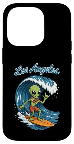 Divertido Alien Surfer Los Ángeles Vacaciones de Verano Surfing Carcasa para iPhone 14 Pro