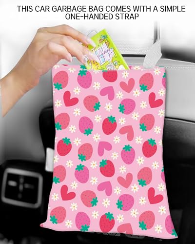 Image of Car Garbage Can, Hanging Car Trash Can for Back Seat Organizer, Cute Strawberry Pattern