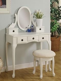 2pc Vanity Set with Stool in Off White Finish