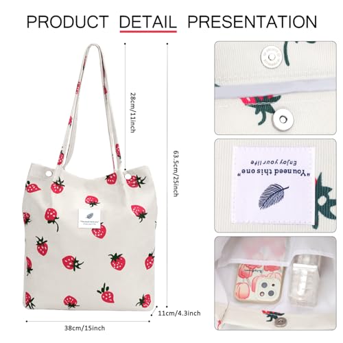 Image of Ayieyill Corduroy Tote Bag for Women Canvas Shoulder Cord Purse with Inner Pocket