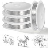 4 Rolle Basteldraht 304 Edelstahldraht: Silberdraht zum Basteln, 0.3mm x 200m Biegbarer Schmuckdraht, Draht Stainless Steel für Schmuckherstellung Basteln Heimwerken Skulptur Modellierung