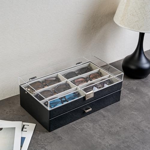 image for ProCase 12 Slots Acrylic Clear Top Sunglass Organizer, 2 Layers Eyegla