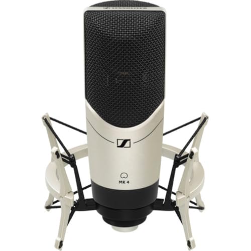 Sennheiser MK 4 Set Large-Diaphragm Cardioid Condenser Microphone with MKS4 Shockmount Bundle with Stand + XLR Cable + Pop Filter + Cleaning Cloth (6 Items)