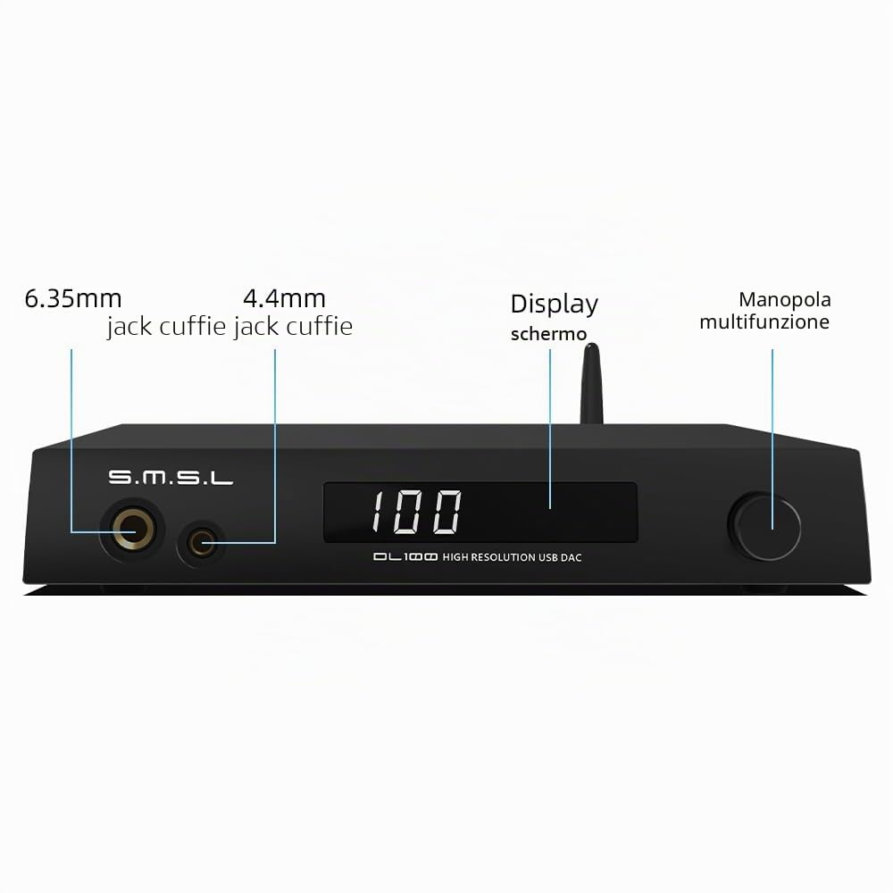 S.M.S.L DL100 Audio DAC Amplificatore 4xCS43131 Chips Hi-Res Amplificatore per cuffie PCM32bit/768kHz Hi-Fi Audio Stereo Ricevitore Bluetooth5.1/USB/Ottico/Coassiale/HDMI Ingresso THD+N0.00009%