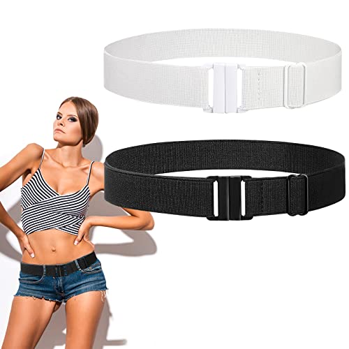 YUFFQOPC Stretchgürtel Damen Unsichtbarer Gürtel 2 Stück Elastischer Flacher Schnalle Elastischer Damengürtel für Jeans Hosen Kleid Weiß Schwarz Cover