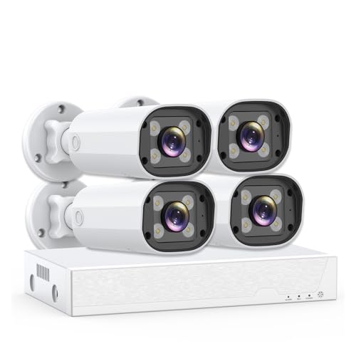 Equipo de videovigilancia Cámara de videovigilancia PoE 4K 8MP Color visión Nocturna Seguridad Exterior CCTV IP NVR H.265 P2P de Altavoces(4CH 4MP with 4 CAM)