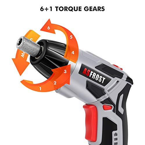 Electric Screwdriver, AsFrost Cordless Screwdriver, Rechargeable 3.6V MAX 2000mAh Li-ion, 45pcs Accessories, Battery Indicator, 7 Torque Setting, 2 Position Handle with LED Light, Flexible Shaft - Thumbnail 6