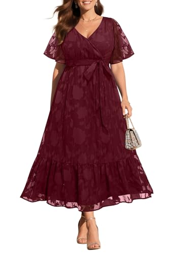 Burgundy Plus Size Dresses for Women Maxi Semi Formal Fall
