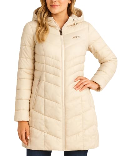 Reebok Womens Puffer Jacket - Long Quilted Hooded Winter Coat for Women - Lightweight Packable Outerwear Jackets for Women