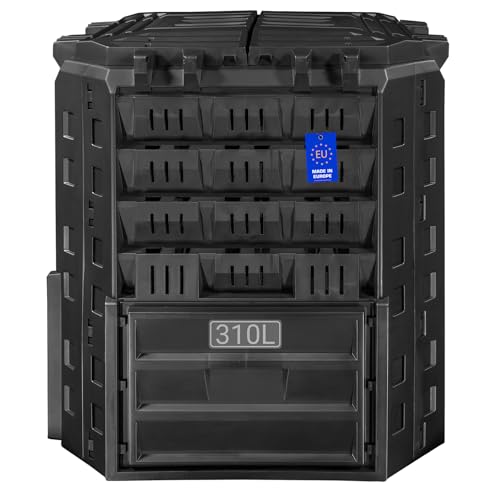 FIXKRAFT Schnellkomposter Garten Komposter 310L Thermokomposter in Schwarz Gartenkomposter aus Kunststoff Schnell Kompostierer für Bio Kompost mit Deckel