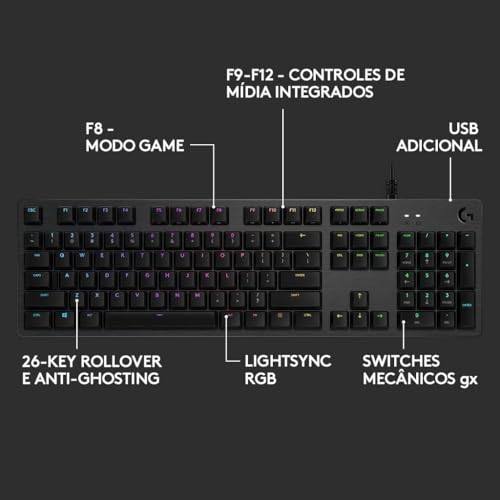 Logitech Gaming G512 - Tastatur - Hintergrundbeleuchtung - USB - Portugiesisch - Tastenschalter: GX Brown Tactile - Kohle - Immagine 1