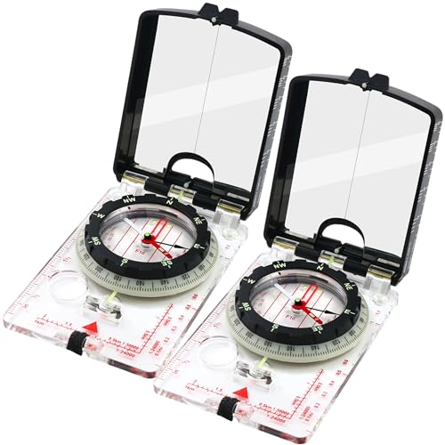 Trekker's Compass Crew Professional Military Lensatic Compass with Mirror, High-Precision Dial, Built-in Magnifier, Luminous Display for Hiking, Camping, Orienteering (Pack of 2 Black)