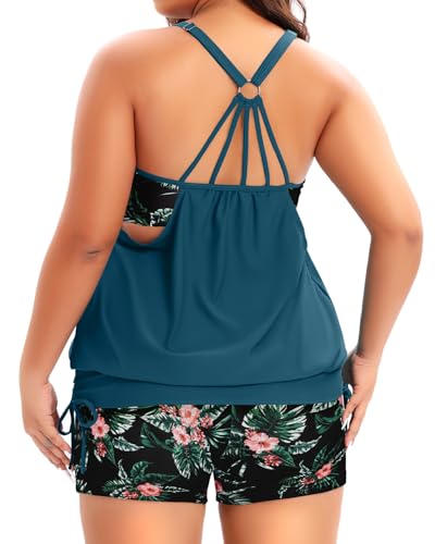 Image of Holipick Plus Size Tankini Swimsuits for Women Two Piece Tummy Control Bathing Suit Blouson Tankini Top with Shorts