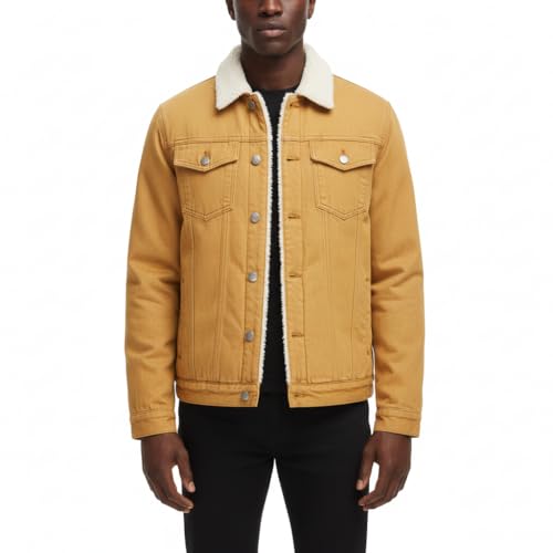 BULUWIE Blue Jean Jacket Men, Men's Oversized Denim Jacket Distressed Ripped Slim Fit Stretch Trucker Jackets Washed Classic Fashion Casual Denim Jacket Coat Streetwear, Khaki D5601, S