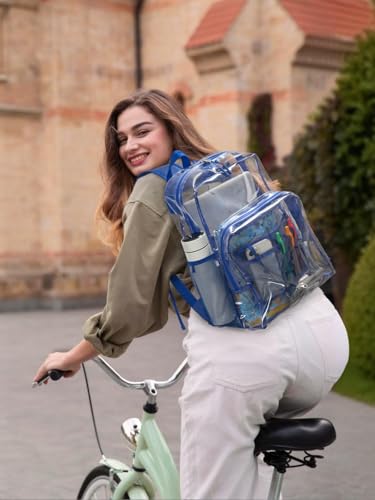 Image of Clear Backpack for School, 17 inch Large Heavy Duty-TPU See Through Bookbag for Boys Girls and Adult, Transparent Backpack With Multi-Pockets for College Work Gym Sport, Blue