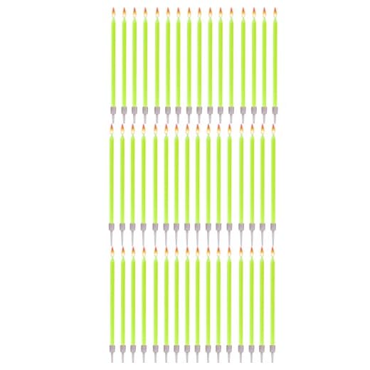 48 Velas de Cumpleaños Largas y Finas - Tamaño 12 cm x 0,5 cm - Color Verde Claro