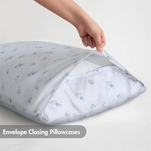 RUVANTI 100% Cotton Sheets Queen Size Bed Set - 300 Thread Count Silky Soft Sateen Weave, Cooling, Lightweight & Breathable, 16" Deep Pocket, Durable & Luxury Satin-Like, 4 Piece, Floral Tossed by RUVANTI - Image 6