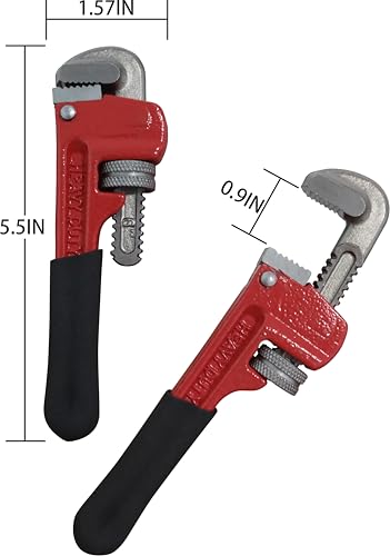 Image of Rayfox Small Pipe Wrench, 6 Inch Adjustable Plumbers Wrench Mini Plumbing Tools Straight Heavy Duty for Tight Spaces (2PC Red Pipe Wrench)