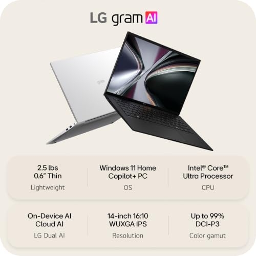 Image of LG gram 14-inch Thin and Lightweight Dual AI Laptop Computer, Windows 11 Home, Copilot+ PC, Powered by Intel Core Ultra 7 355 Processor, 32GB RAM, 2TB SSD - Essence White