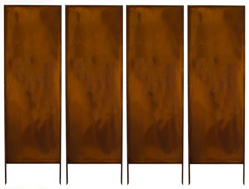 Kapaga - Sichtschutz Metall 4x - 160 cm x 50 cm - Edelrost - Rostoptik Sichtschutz für Garten - Sichtschutzelement - Sichtschutzwand - Gartendekoration Zaun - Rost (Strauch) (Rein)