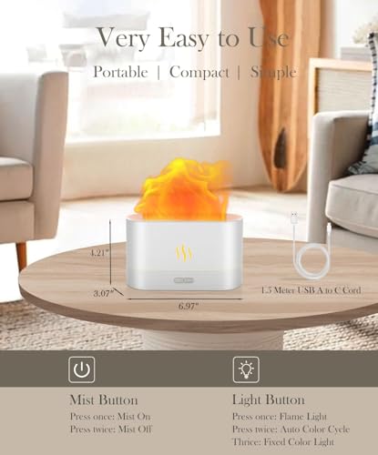 Image of Smart Ultrasonic Essential Oil Diffuser,Humidifier with 7 Colors Flame Light,180ml Air Humidifiers for Bedroom,Home,Office-Portable,Auto-Off Aromatherapy Diffuser with 4 Modes Fire Mist