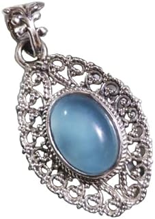 Blue Chalcedony Gemstone Pendant, 925 Sterling Silver Pendant, Blue Stone Pendant, Vintage Pendant, Handcrafted Pendant, Oval Shape Stone, Cocktail Pendant, Statement Pendant, Elegant Boho Pendant, Gift For Someone