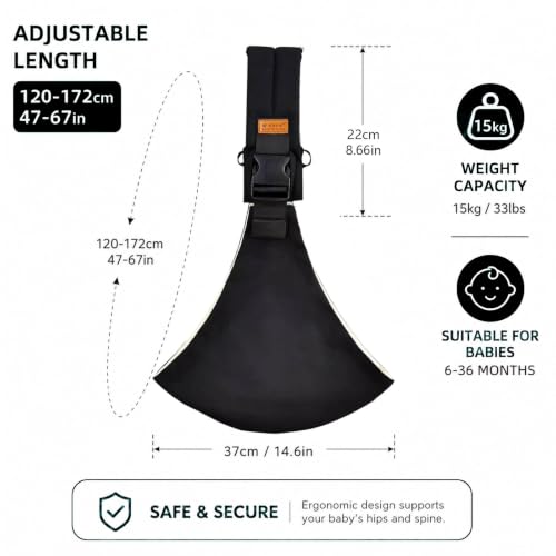 Image of Baby Carrier for 6 Months to 36 Months Baby, Adjustable Front Facing Baby Carrier, Ergonomic Support for Daily Walks and Travel, Comfortable Baby Sling Carrier for Active Parents, Black