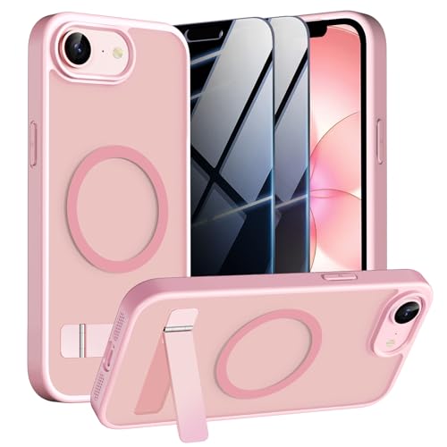 UWQAP Magnetic Case for iPhone 17e/iPhone 16e with 2X Privacy Screen Protectors,iPhone 17 e/16 e Phone Case with Stand & Compatible with MagSafe,Shockproof Translucent Matte Protective Cover,Pink