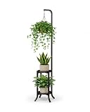 Bamworld Hanging Plant Stand Indoor Corner Tall Plant Shelf Outdoor Space-Saving Metal Plant Holder for Multiple Plants 2 Tier Planter Stand for Patio Garden Balcony Living Room Black