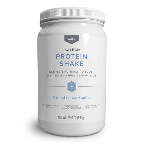 IsaLean Protein Shake Complete Superfood Meal Replacement for Maintaining Healthy Weight and Lean Muscle Growth with 24 Vitamins and Minerals-29.6 oz - 14 Meal Canister Natural Creamy Vanilla