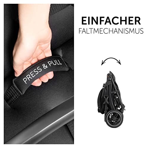 hauck Rapid 4D, Schwarz - Kinderbuggy mit Liegefunktion ab Geburt bis 22 kg - UV Schutz 50+ - Klein Zusammenklappbar - Höhenverstellbarer Schieber mit Getränkehalter - Pannensichere Gummi Räder